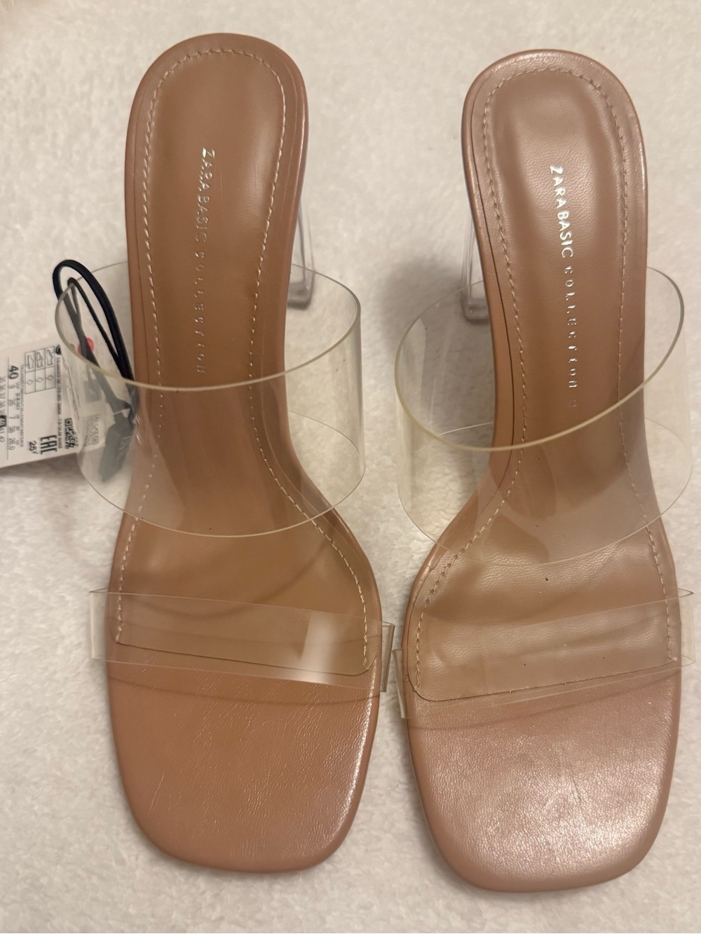 Zara Tan Slide Heels with Clear PVC Straps